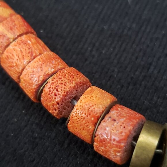 Dyed Sponge Coral and Brass Bead Necklace - Picture 3 of 7